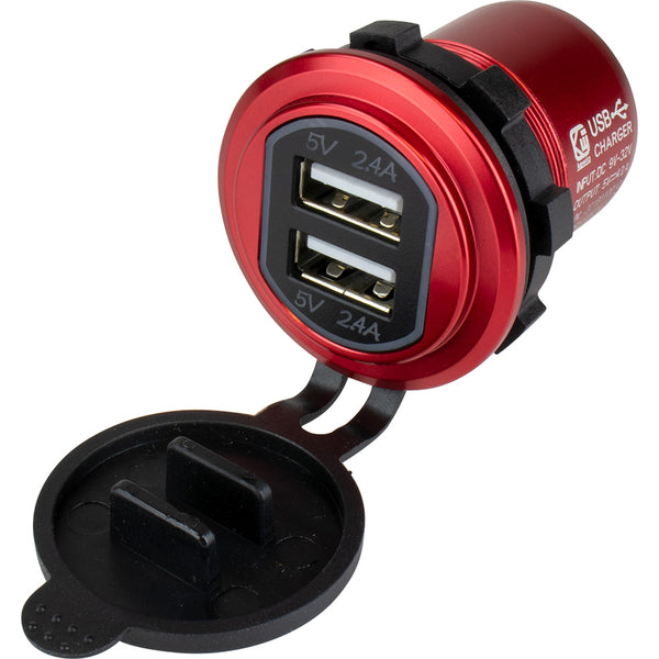 Sea-Dog Round Red Dual USB Charger w/1 Quick Charge Port + [426504-1] - Image 1