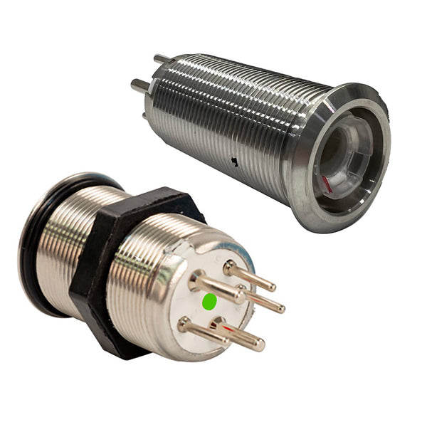 Bluewater 22mm Inrush Push Button Switch Momentary Off(On)(On) - Blue/Red/Green LED - Switch Body Only [9059-2123] - Image 1