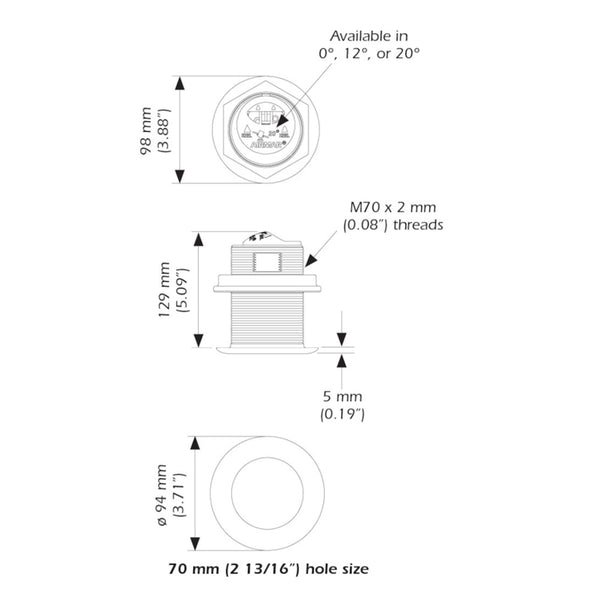 Airmar B75HW High Wide Chirp Transducer - 12 Degree Deadrise, 600W Thru Hull [B75C-12-HW-MM] - Image 3