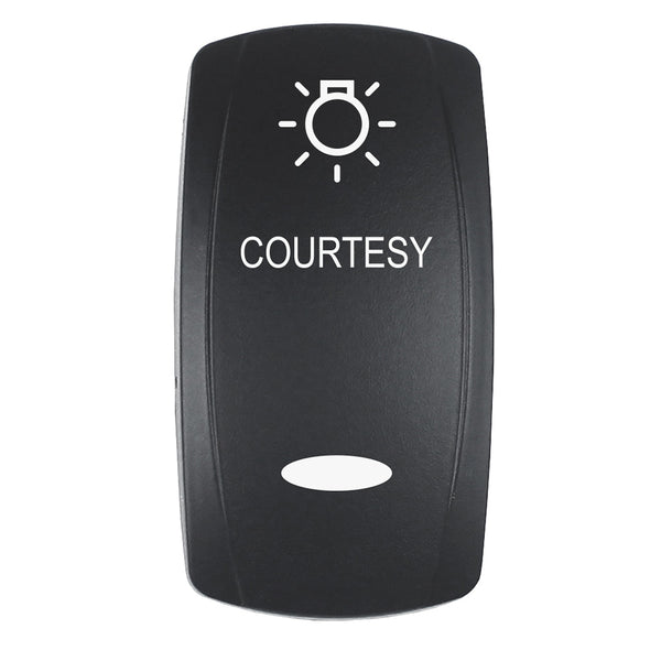 Pacer Actuator - 'COURTESY' f/V Series Contura Switches - Black - Laser Etched (Top/Bottom Light) [EV2LE-CTSY] - Image 1