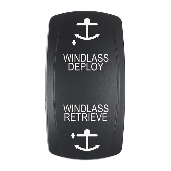 Pacer Actuator - 'WINDLASS DPLY/RTRV' f/V Series Contura Switches - Black - Laser Etched (Top/Bottom Light) [EV2LE-WND] - Image 1