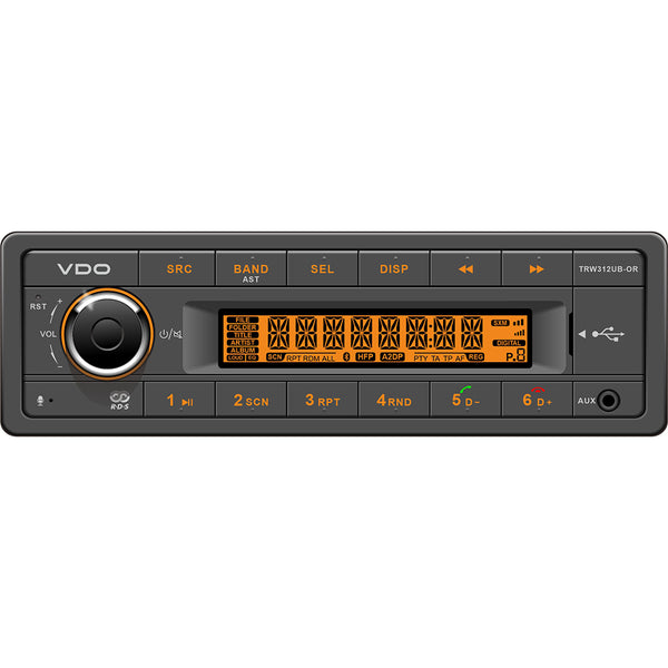 VDO 12V Radio w/FM RDS Tuner MP3/WMA/USB/Bluetooth - Orange Illumination [TRW312UB-OR] - Image 1