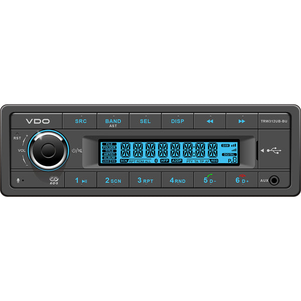 VDO 12V Radio w/FM RDS Tuner MP3/WMA/USB/Bluetooth - Blue Illumination [TRW312UB-BU] - Image 1