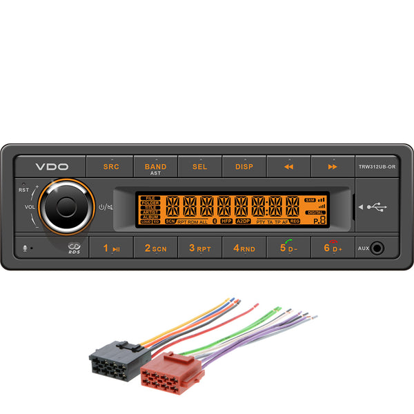 VDO 12V Radio w/FM RDS Tuner MP3/WMA/USB/Bluetooth - Orange Illumination - Includes Power Speaker Wire Harness [TRW312UB-ORK] - Image 1