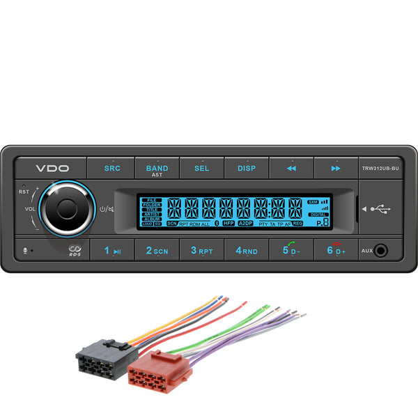 VDO 12V Radio w/FM RDS Tuner MP3/WMA/USB/Bluetooth - Blue Illumination - Includes Power Speaker Harness [TRW312UB-BUK] - Image 1