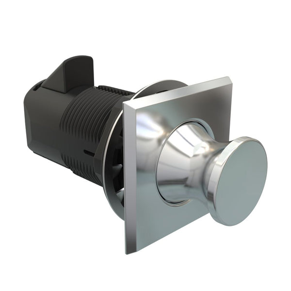 Southco Point Push-to-Close Latch, Square Housing, Chrome Housing, Chrome Knob [MP-05-212-11] - Image 1