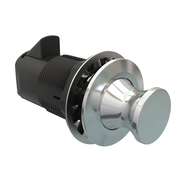 Southco Point Push-to-Close Latch, Round Housing, Chrome Housing, Chrome Knob [MP-05-312-11] - Image 1