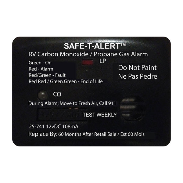 SafeTAlert 25 Series Surface Mount Dual Carbon MonoxidePropane Alarm  12V Hardwire  Black 25741BL