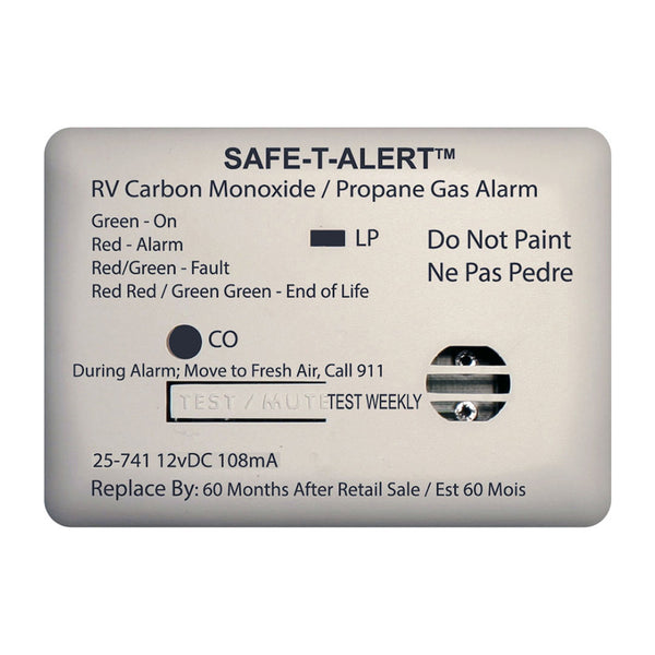 SafeTAlert 25 Series Surface Mount Dual Carbon MonoxidePropane Alarm  12V Hardwire  White 25741WT