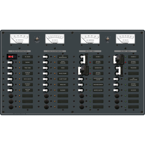 Blue Sea 8086 AC 3 Sources +12 Positions/DC Main +19 Position Toggle Circuit Breaker Panel - White Switches [8086] - Image 1