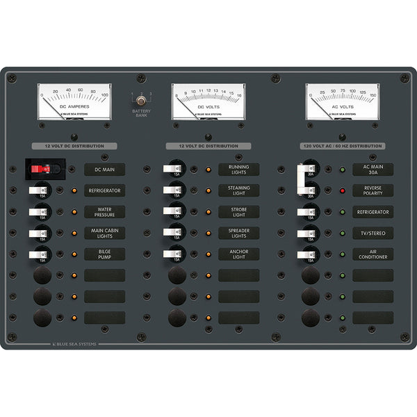 Blue Sea 8084 AC Main +6 Positions/DC Main +15 Positions Toggle Circuit Breaker Panel - White Switches [8084] - Image 1