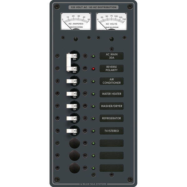 Blue Sea 8074 AC Main 8 Positions Toggle Circuit Breaker Panel  White Switches 8074