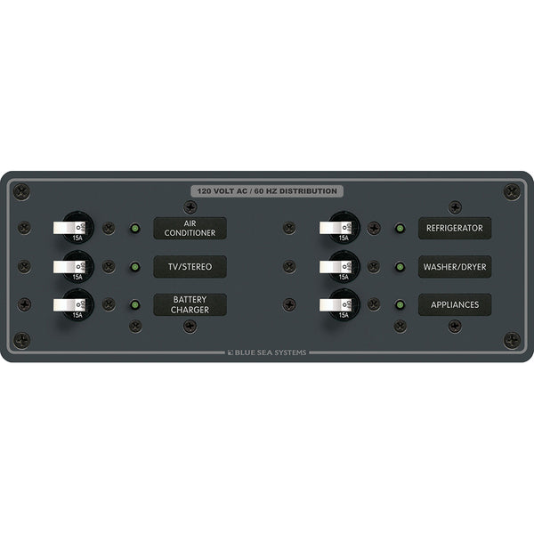 Blue Sea 8097 AC 6 Position Toggle Circuit Breaker Panel - White Switches [8097] - Image 1