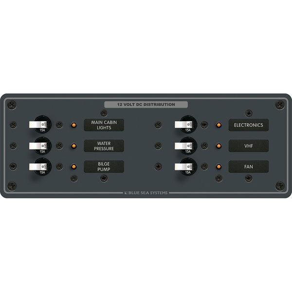 Blue Sea 8096 DC 6 Position Toggle Branch Circuit Breaker Panel  White Switches 8096