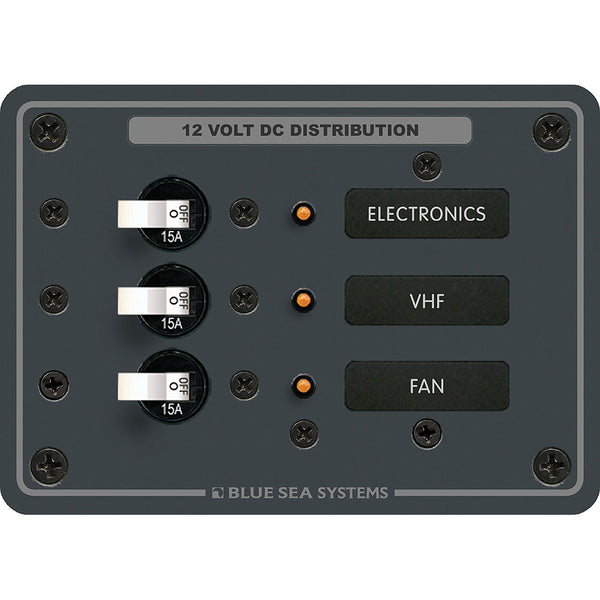 Blue Sea 8025 DC 3 Position Breaker Panel  White Switches 8025