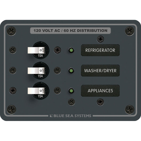Blue Sea 8058 AC 3 Position Toggle Circuit Breaker Panel - White Switches [8058] - Image 1