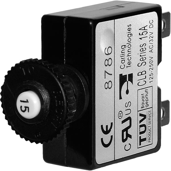 Blue Sea 7056 15A Push Button Thermal with Quick Connect Terminals [7056] - Image 1
