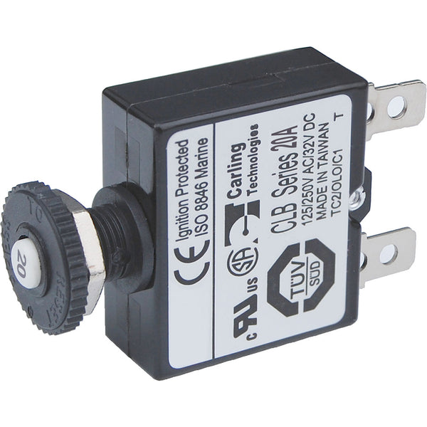 Blue Sea 7057 20A Push Button Thermal with Quick Connect Terminals [7057] - Image 1