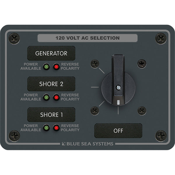 Blue Sea 8366 AC Rotary Switch Panel 30 Ampere 3 Positions + OFF, 2 Pole [8366] - Image 1