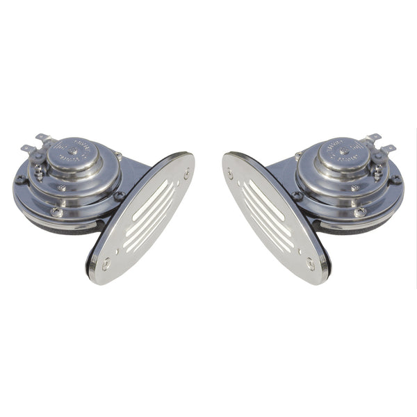 Schmitt Marine Mini Stainless Steel Dual DropIn Horn wStainless Steel Grills High  Low Pitch 10055