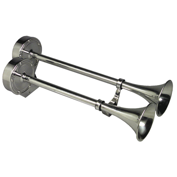 Schmitt Marine Deluxe All-Stainless Dual Trumpet Horn - 24V [12428] - Image 1