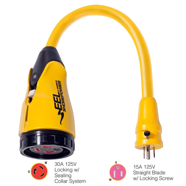 Marinco P15-30 EEL 30A-125V Female to 15A-125V Male Pigtail Adapter - Yellow [P15-30] - Image 1