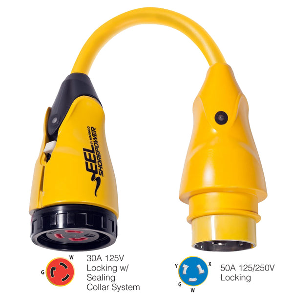 Marinco P504-30 EEL 30A-125V Female to 50A-125/250V Male Pigtail Adapter - Yellow [P504-30] - Image 1