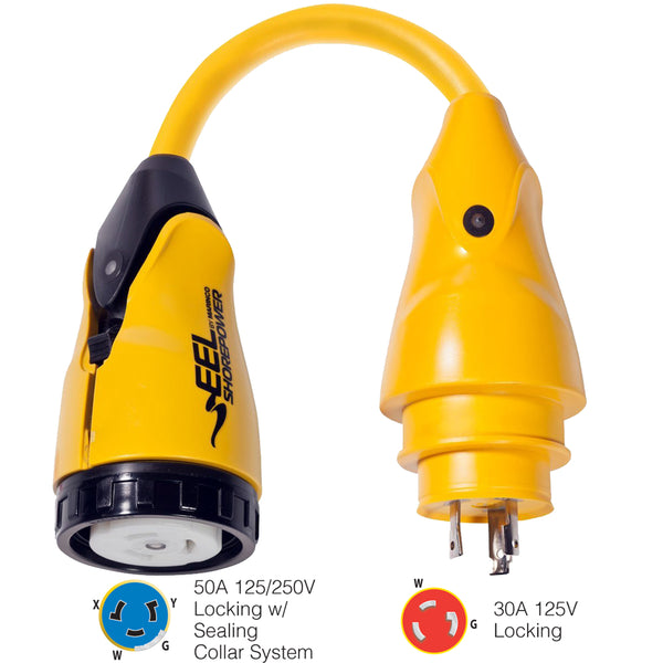 Marinco P30-504 EEL 50A-125/250V Female to 30A-125V Male Pigtail Adapter - Yellow [P30-504] - Image 1