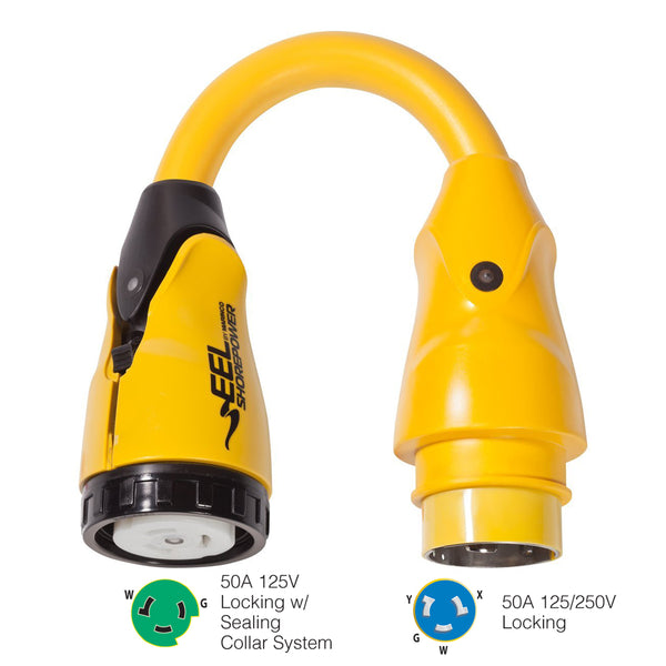 Marinco P504-503 EEL 50A-125V Female to 50A-125/250V Male Pigtail Adapter - Yellow [P504-503] - Image 1
