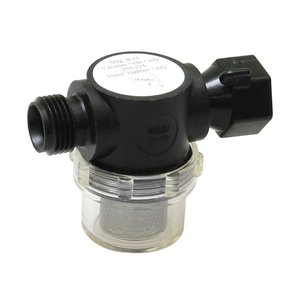 Shurflo by Pentair Swivel Nut Strainer  12 Pipe Inlet  Clear Bowl 255315