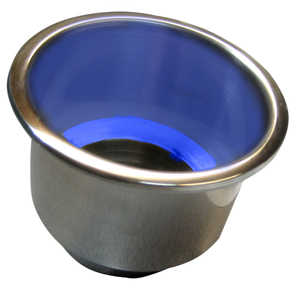 Whitecap Flush Mount Cup Holder w/Blue LED Light - Stainless Steel [S-3511BC] - Image 1