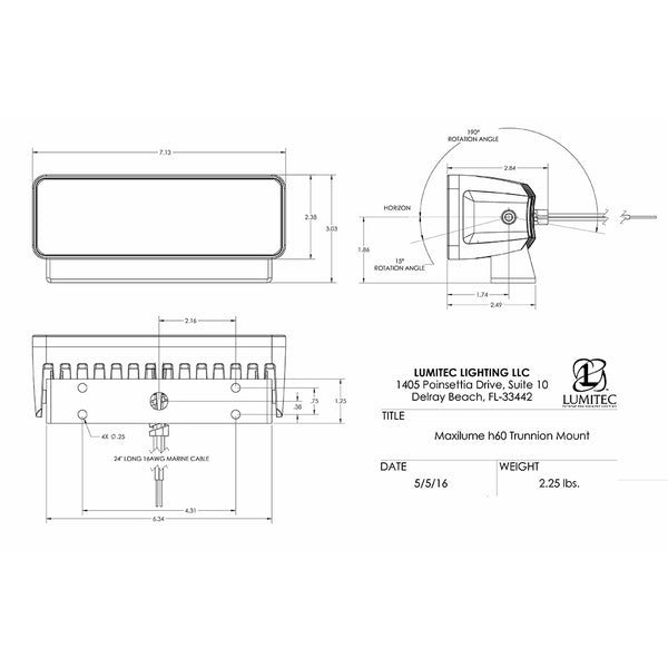 Lumitec Maxillume h60 - Trunnion Mount Flood Light - White Dimming - White Housing [101334] - Image 3