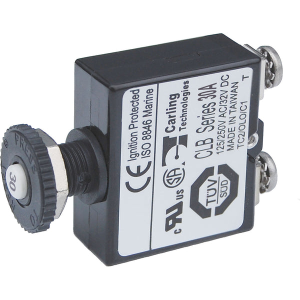 Blue Sea Push Button Reset Only Screw Terminal Circuit Breaker - 30 Amps [2136] - Image 1