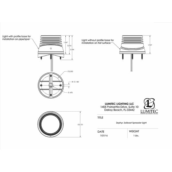 Lumitec Zephyr LED Spreader/Deck Light - Brushed White Base - White Non-Dimming [101325] - Image 2