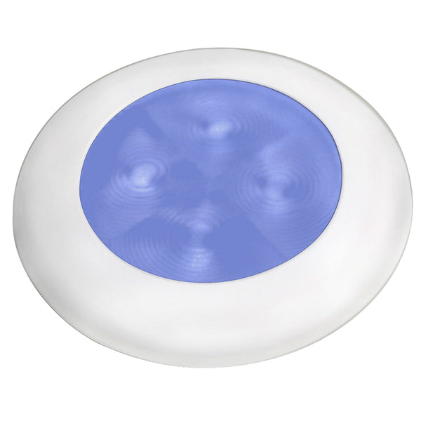 Hella Marine Slim Line LED 'Enhanced Brightness' Round Courtesy Lamp - Blue LED - White Plastic Bezel - 12V [980502241] - Image 1