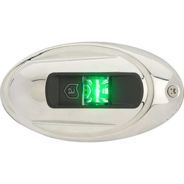 Attwood LightArmor Vertical Surface Mount Navigation Light - Oval - Starboard (green) - Stainless Steel - 2NM [NV4012SSG-7] - Image 1