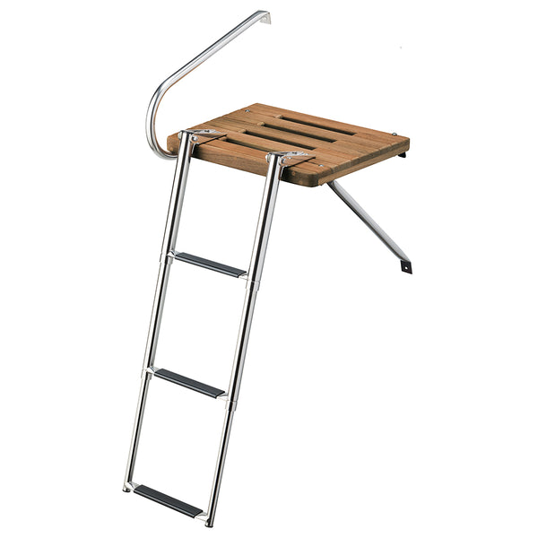 Whitecap Teak Swim Platform w/3-Step Telescoping Ladder f/Boats w/Outboard Motors [68902] - Image 1