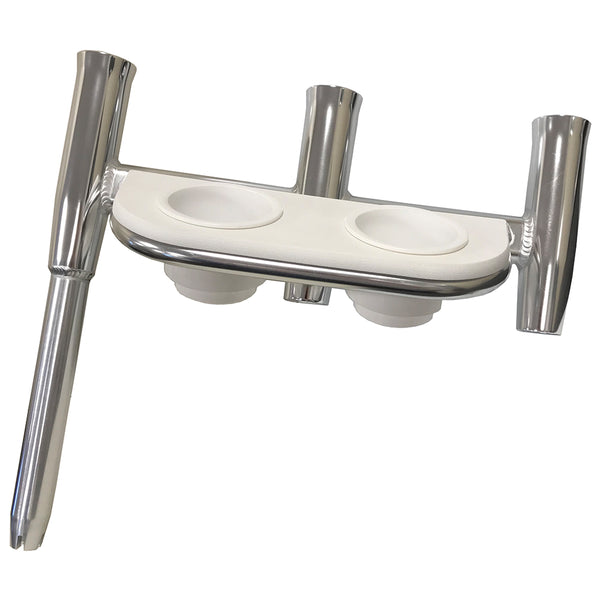 Tigress Offset Triple Rod Holder w/Cup Holders - Starboard Side - Polished Aluminum [88148-1] - Image 1