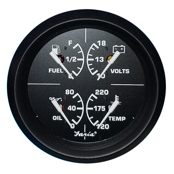 Faria Euro Black 4 Multifunction Gauge  VoltFuelOilWater Temperature 32851