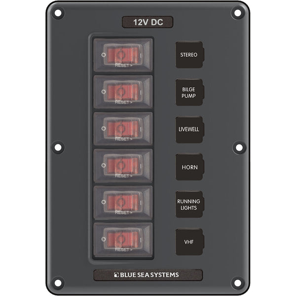 Blue Sea 4322 Circuit Breaker Switch Panel 6 Position  Gray 4322