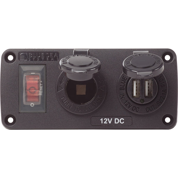 Blue Sea 4363 Water Resistant USB Accessory Panels - 15A Circuit Breaker, 12V Socket, 2.1A Dual USB Charger [4363] - Image 1