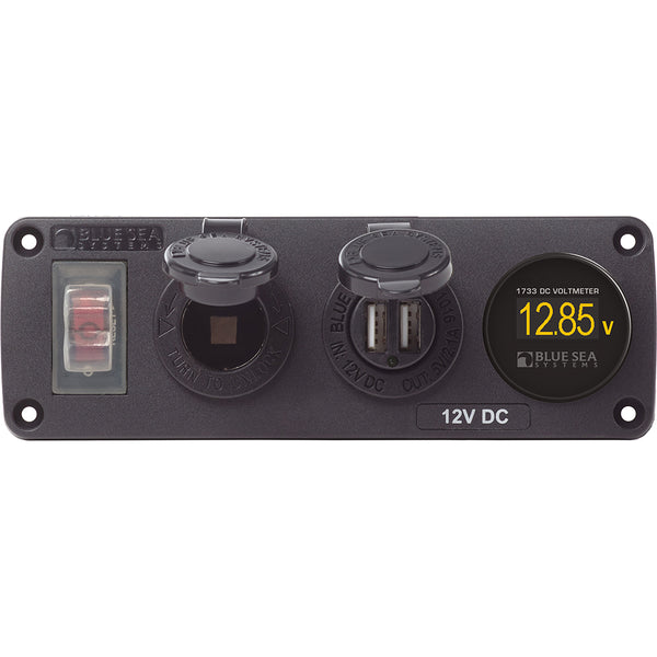 Blue Sea 4366 Water Resistant USB Accessory Panel - Circuit Breaker, 12V Socket, Dual USB Charger, Mini Voltmeter [4366] - Image 1