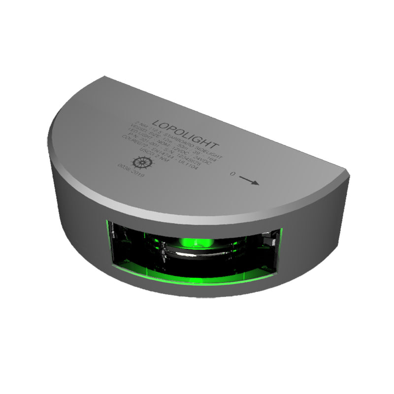 Lopolight Series 301-001 - Starboard Sidelight - 2NM - Vertical Mount - Green - Silver Housing  [301-001]