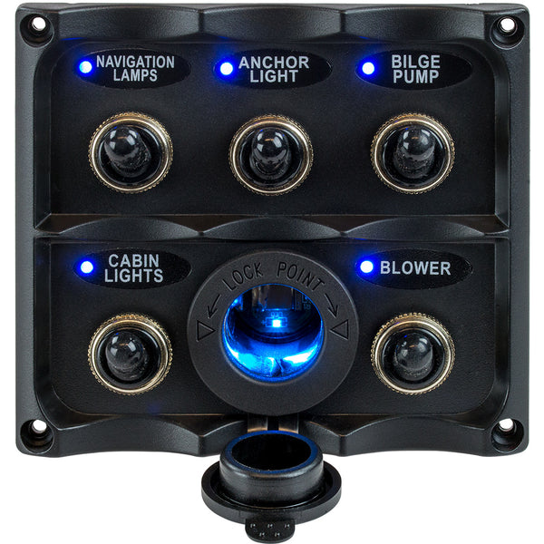 Sea-Dog Water Resistant Toggle Switch Panel w/LED Power Socket - 5 Toggle [424627-1] - Image 1