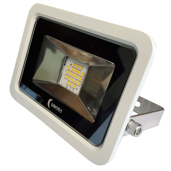 Lunasea 10W Slimline LED Floodlight, 120VAC Only, Cool White, 1200 Lumens, 3 Cord - White Housing [LLB-366N-31-10] - Image 1