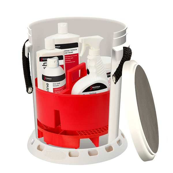 Shurhold 5 Gallon White Bucket Kit - Includes Bucket, Caddy, Grate Seat, Buff Magic, Pro Polish Brite Wash, SMC  Serious Shine [2465] - Image 1
