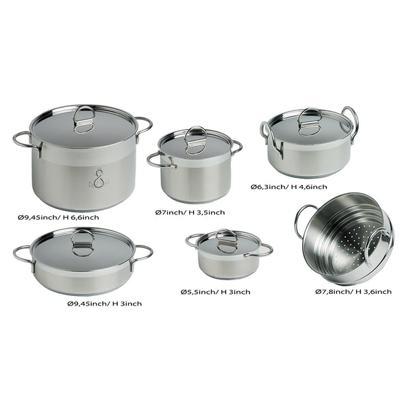 Marine Business Kitchen Cookware Pan Set Self-Containing - Stainless Steel - Set of 8 [20001] - Image 1