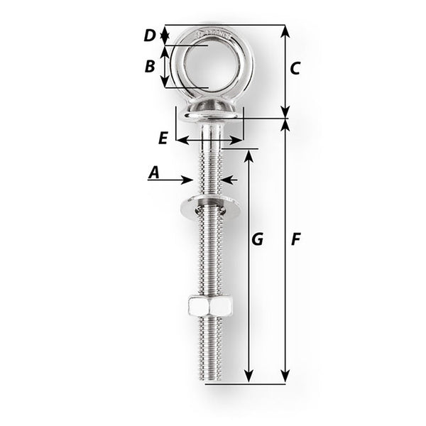 Wichard Eye Bolt - M12 x 175mm - Length 120mm [6497W] - Image 2