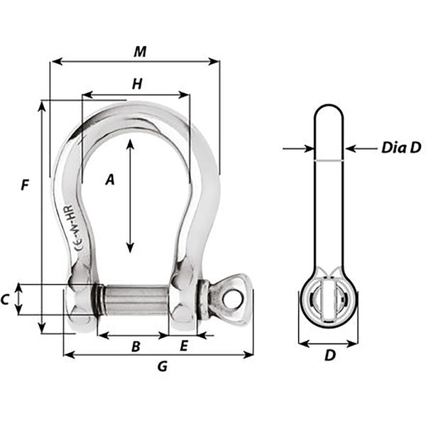 Wichard HR Bow Shackle - 12mm Pin Diameter [11246W] - Image 2