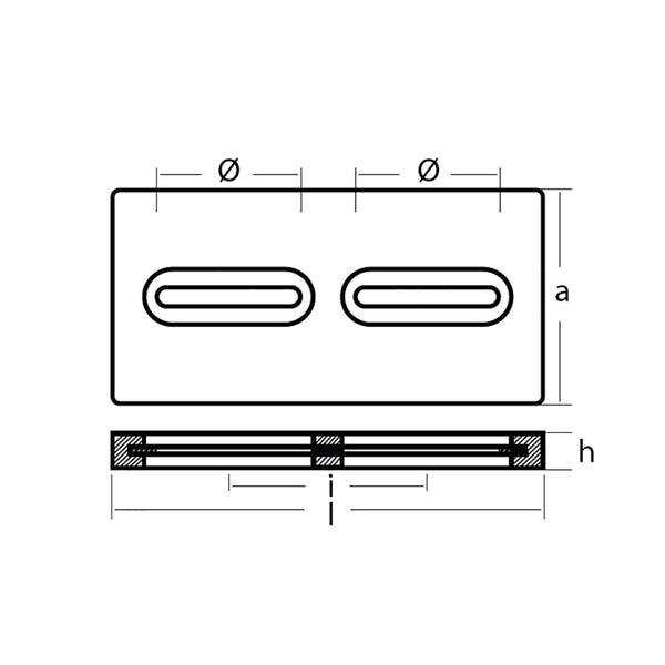 Tecnoseal Rectangular Zinc Plate Anode w/Inserts - 12
